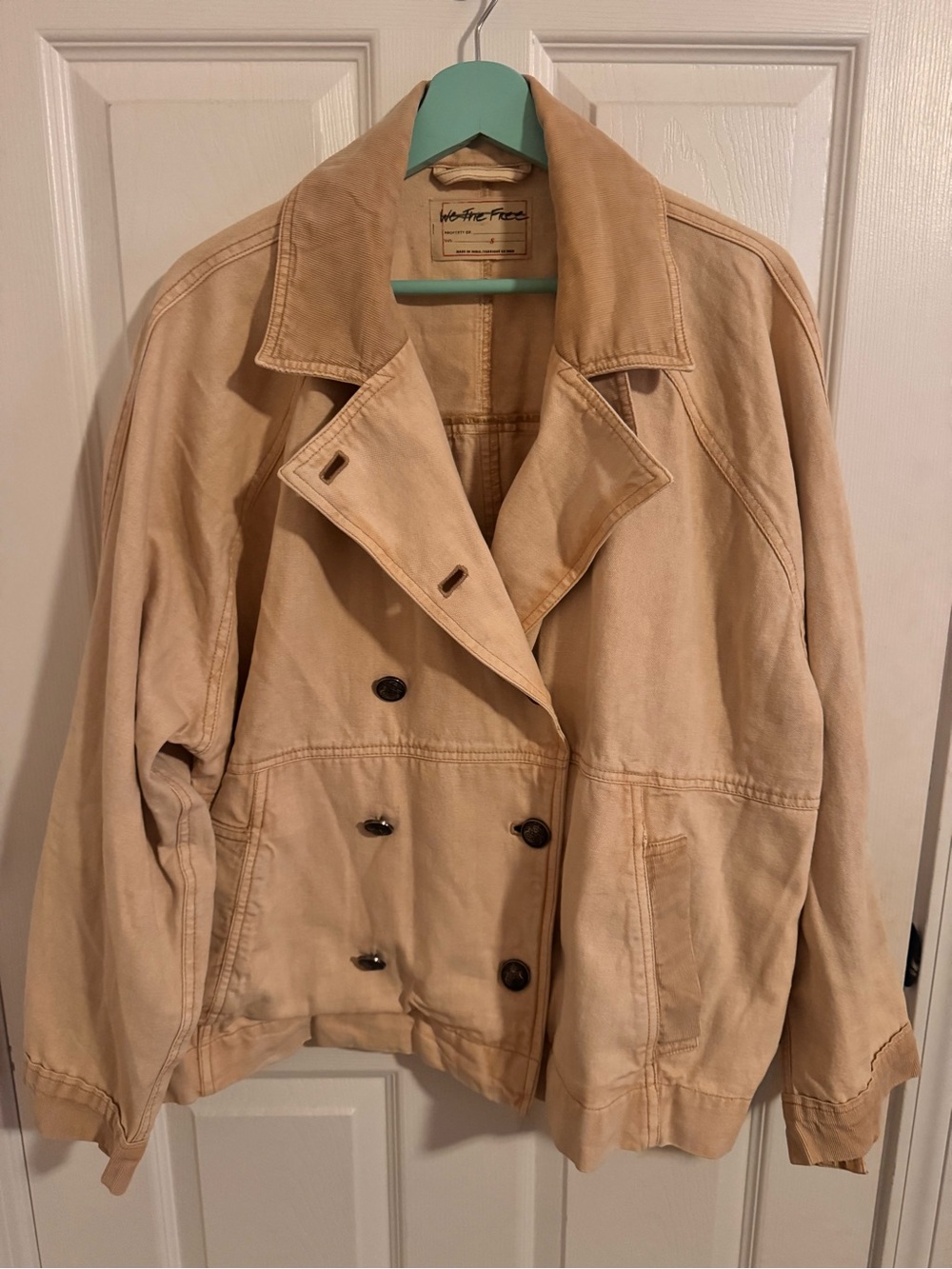 We The Free Beige Double-Breasted Pea Coat